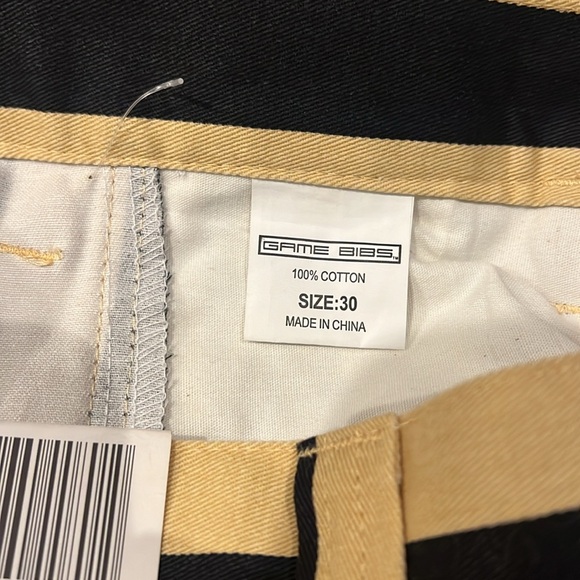 NEW Game Bibs Gold and Black Striped Pants Size 30x30 100% Cotton Side Pockets - Picture 7 of 8